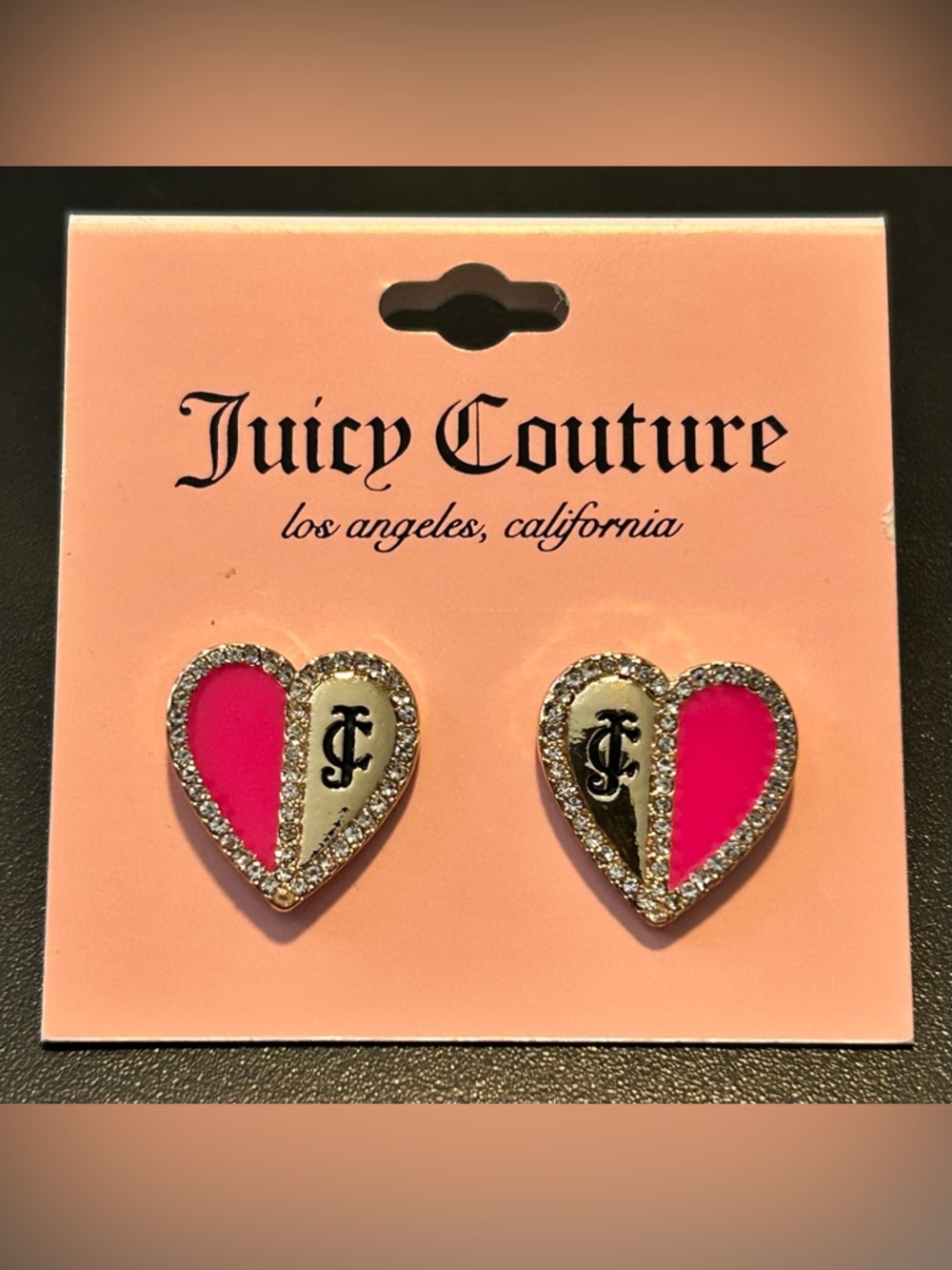 JUICY COUTURE PINK & GOLD-TONE HEART LOGO EARRINGS/STUD-BACKINGS/NIP/NWT/NOC
